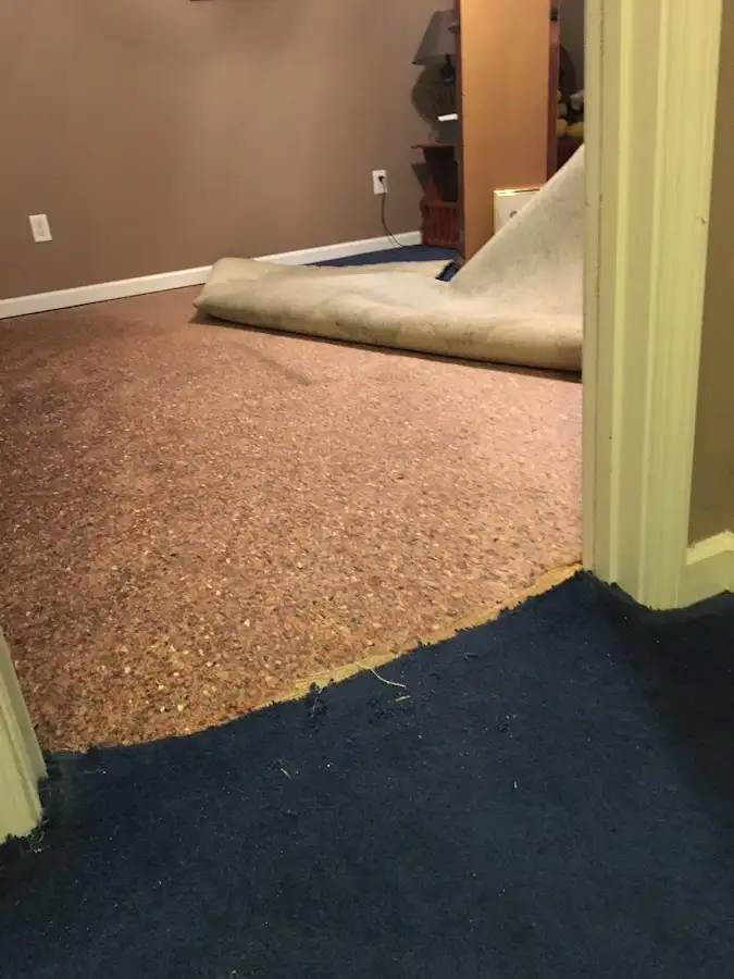 Carpet pad removal revealing water damage during Drying & Dehumidification in Sultan